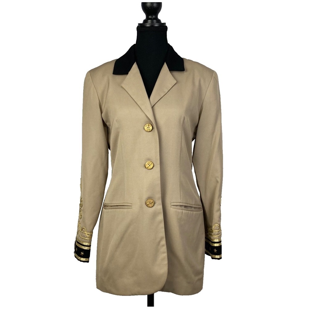 Vintage Lew Magram New York Tan Military Style Blazer 4 Gold Embroidery